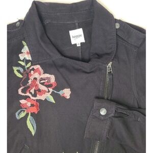 Kensie Jeans Women's Embroidered Floral Zip Up Moto Jacket Bohemian Size Large